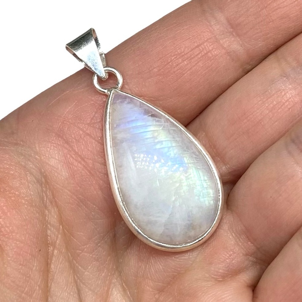 Teardrop Moonstone Pendant Necklace - White Moonstone in Silver